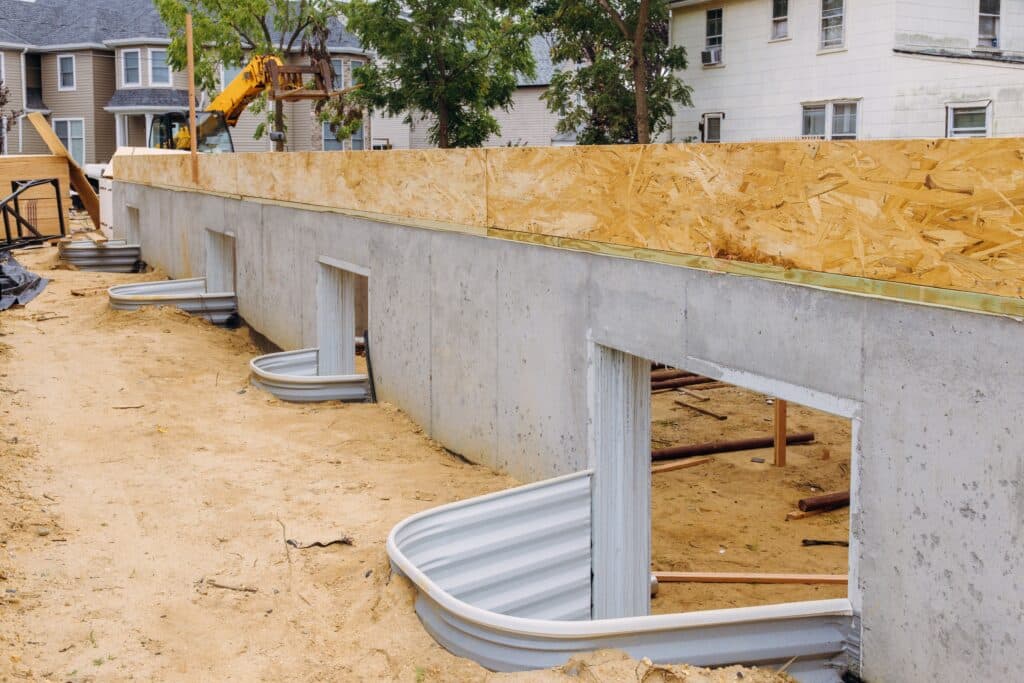 Basement renovation of installing for basement faux rock windows well