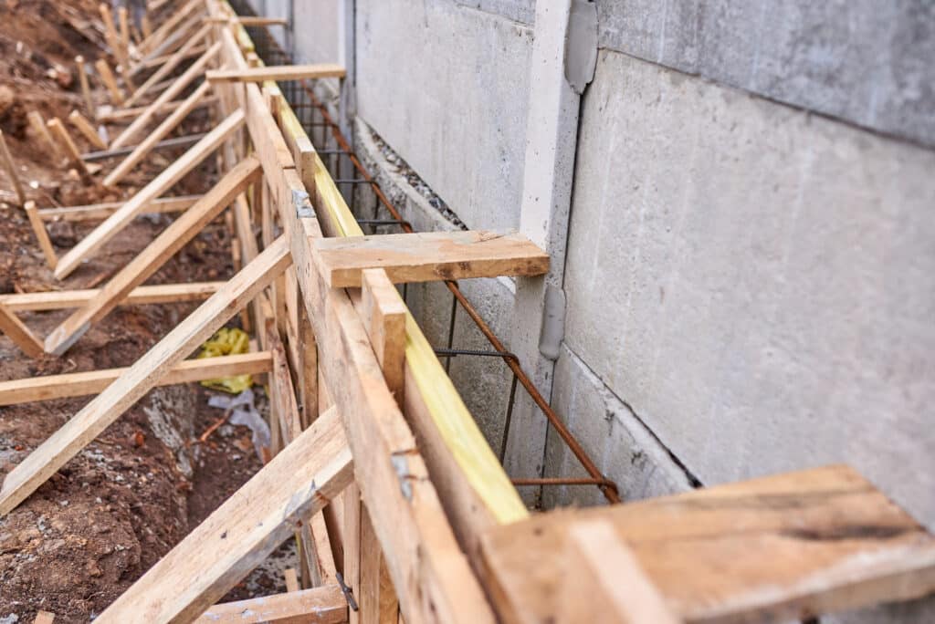 Wooden Frame for New Concrete Foundation Construction Site